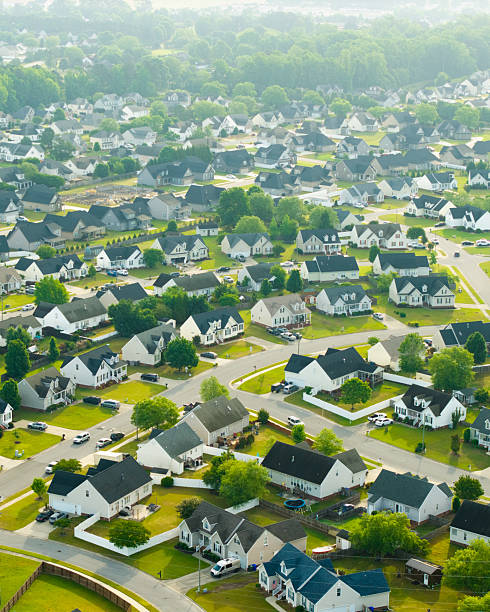 aerial view of suburban neighborhood houses north carolina